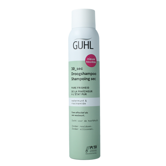 Guhl Droogshampoo 30sec pure frisheid in 200ml bottle, Haarverzorging product with spray nozzle for quick freshness.