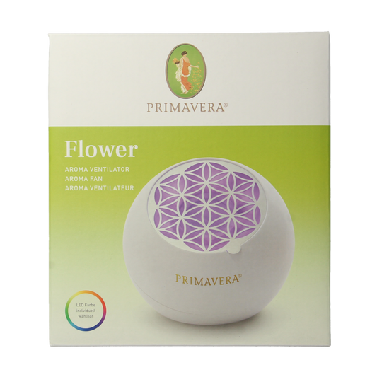 Primavera Aroma fan flower essential oil bottle, 1.00 piece, natural etherische oliën product with floral scent and clear packaging