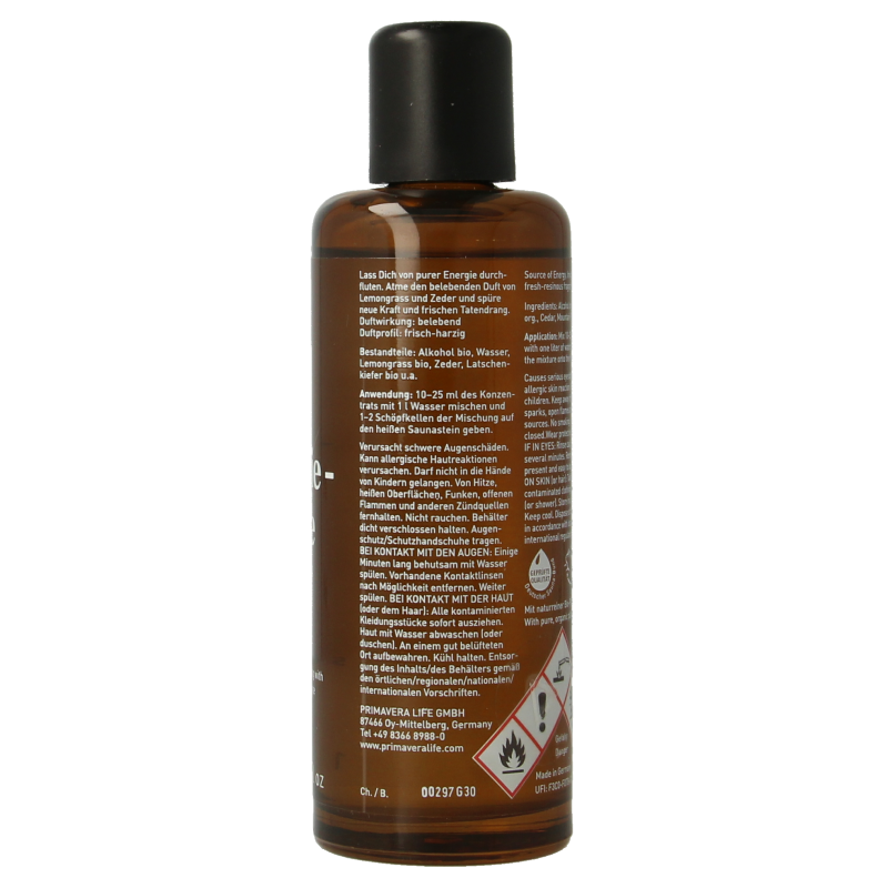 Primavera bio etherische olie met energieke aroma, 100ml, natuurlijke sauna therapie bron voor ontspanning en revitalisatie