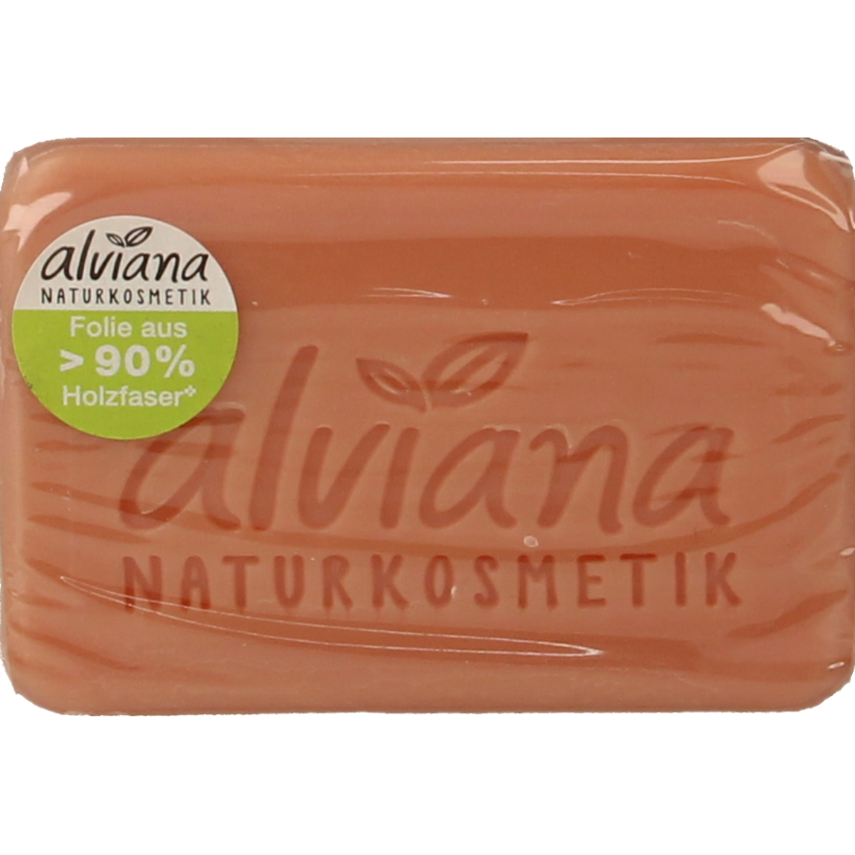 Alviana Granaatappel zeep bar, 100g, with natural pomegranate scent and ingredients, displayed with a textured soap surface.