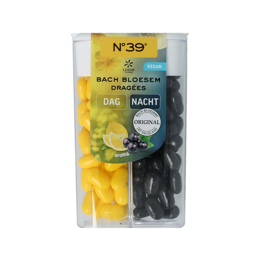 Lemonpharma Bach Bach Bloesem dragees nr. 39 for day and night, herbal supplement in a 44g container.