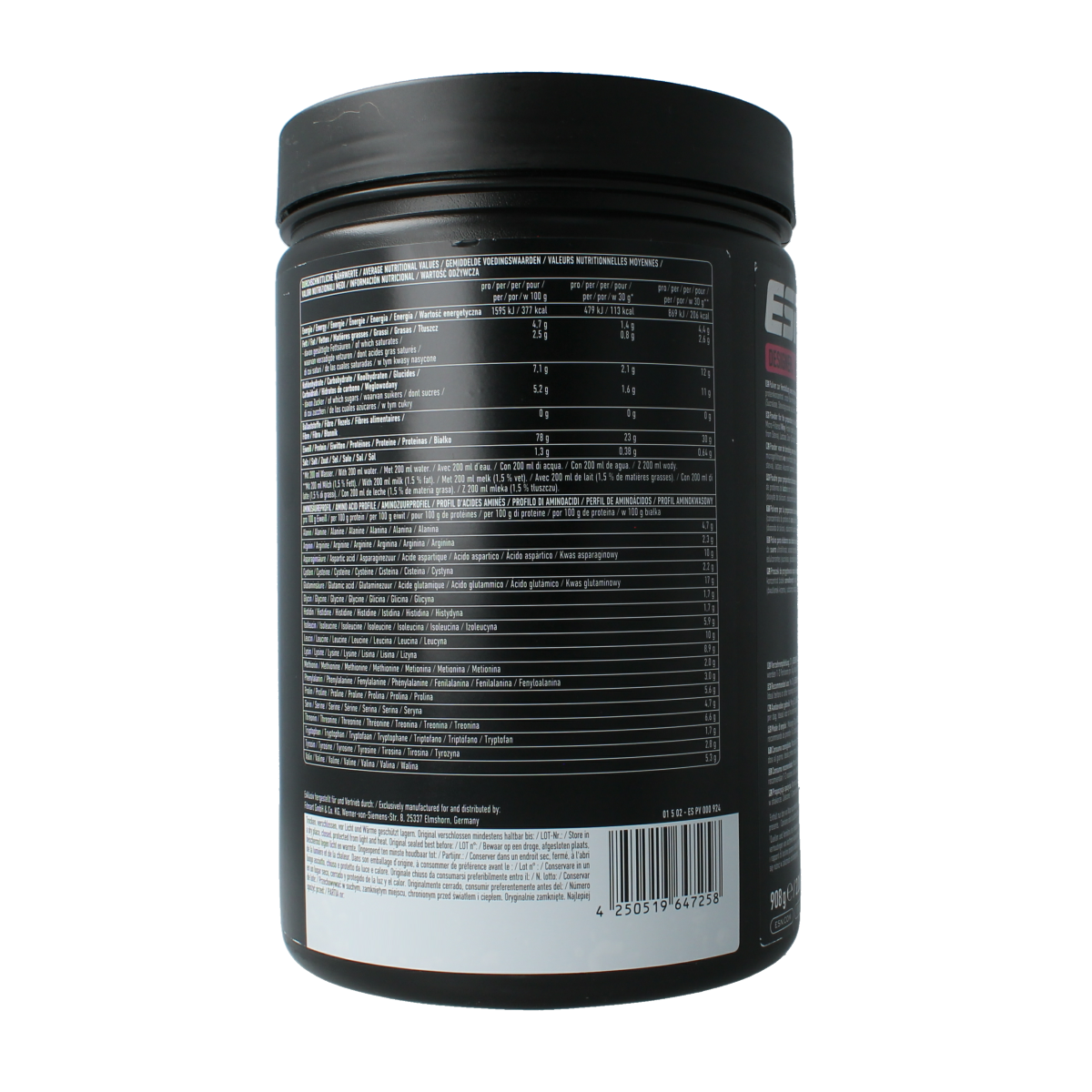 ESN Designer Whey Vanilla Milk amino acids supplement in 908g container, with vanilla flavor and protein powder packaging.