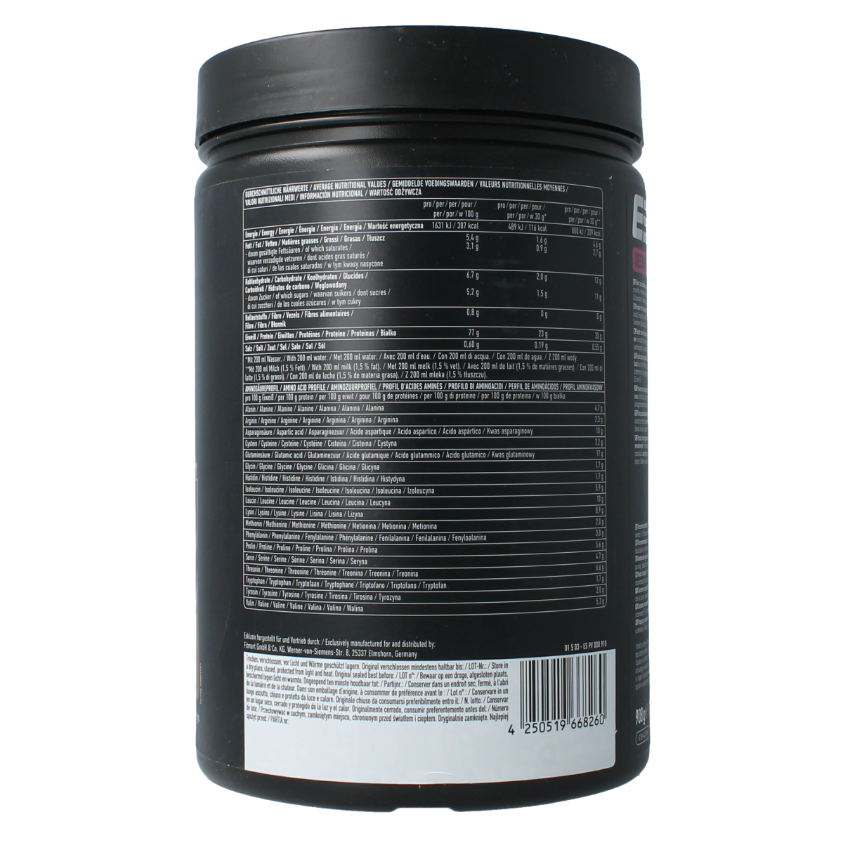 ESN Designer Whey Milky Hazelnut amino acids supplement in 908g container, featuring hazelnut flavor and protein-rich formula.
