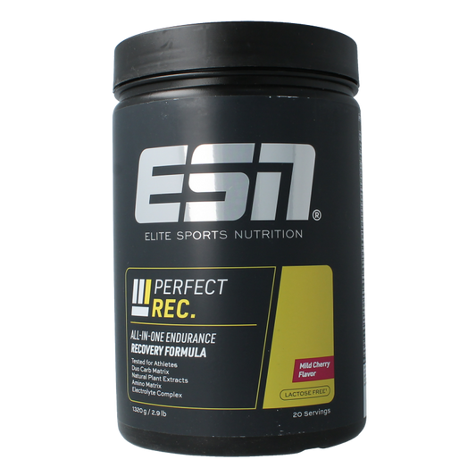 ESN Perfect Rec Mild Cherry amino acids supplement in 1320g container, showing the product packaging with cherry flavor label.