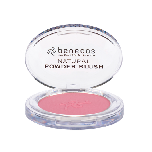 Benecos Natural Beauty compact blush in Mallow Rose, 5.5g, featuring a soft pink shade in a sleek makeup compact.