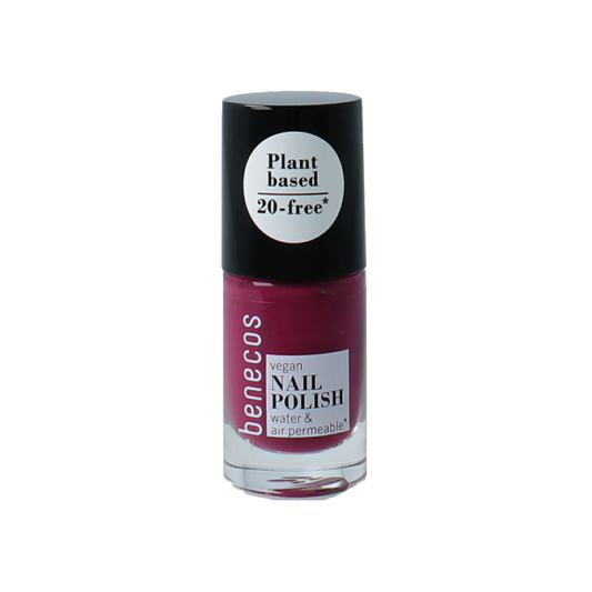 Benecos Natural Beauty vegan nail polish in wild orchid shade, 20-free plant-based formula, 5ml bottle, makeup product.