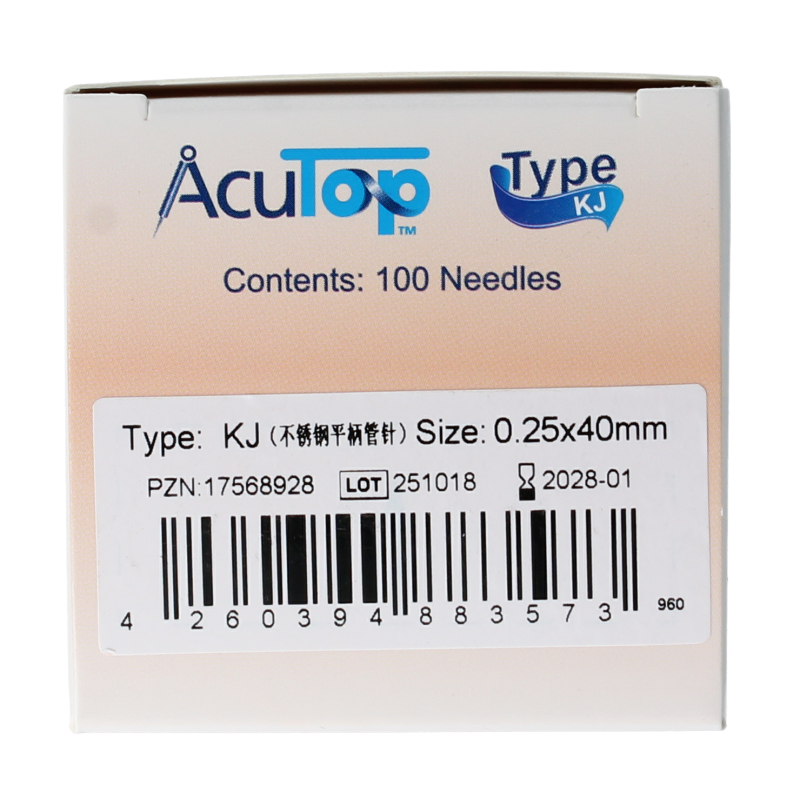 AcuTop KJ-T dry needle lancets, 0.25 x 40mm, set of 100, for blood sampling, with sterile, precision-engineered design