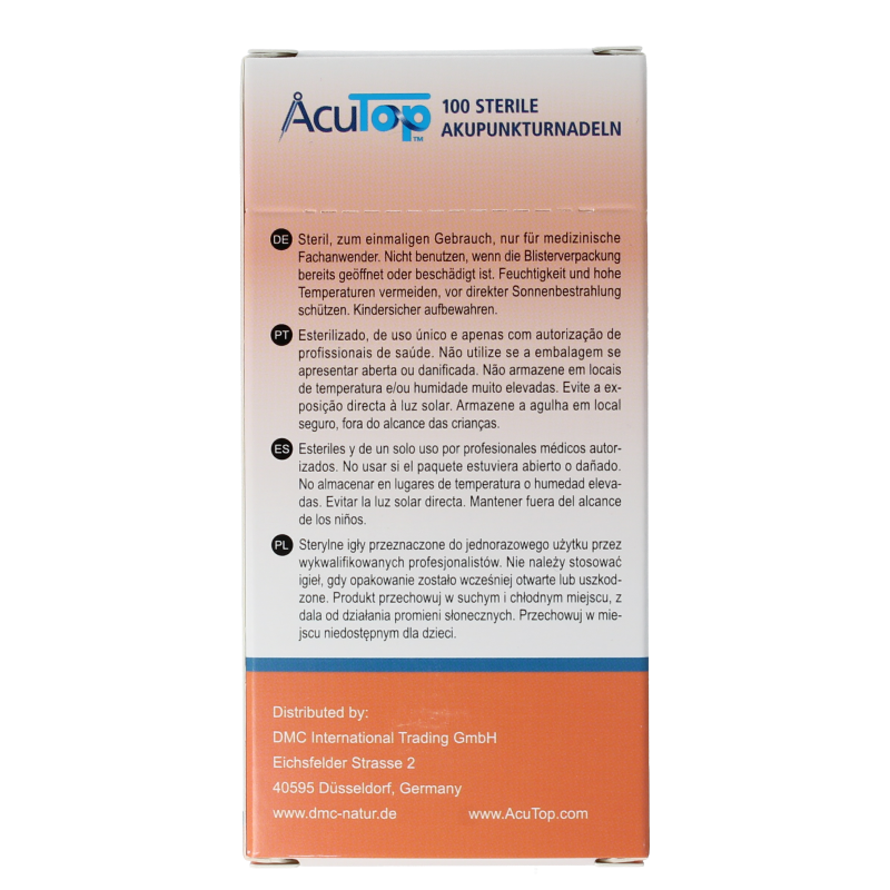 AcuTop KJ-T dry needle lancet 0.25 x 40mm, set of 100 sterile lancets for blood sampling, in packaging.