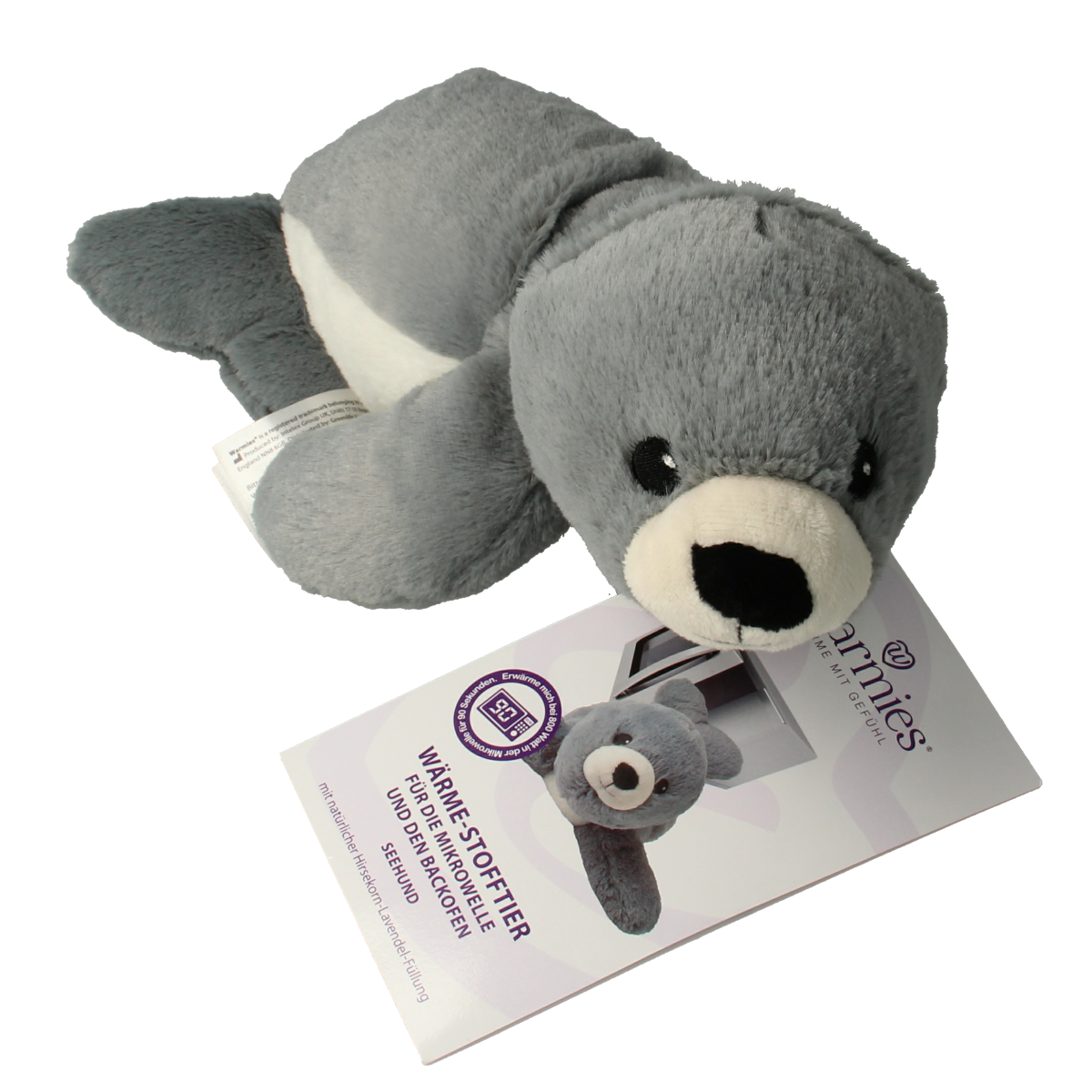 Warmies Zeehond grijs plush toy, soft stuffed animal from Warmies, perfect for cuddling and comfort.