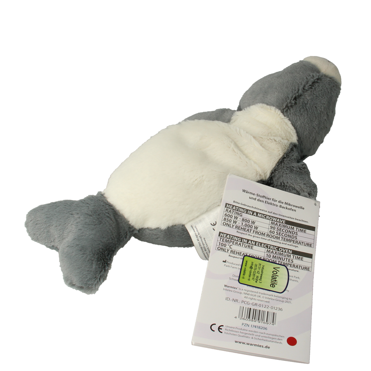 Gray Warmies Zeehond plush toy, soft stuffed animal from Warmies, perfect for cuddling and comfort.