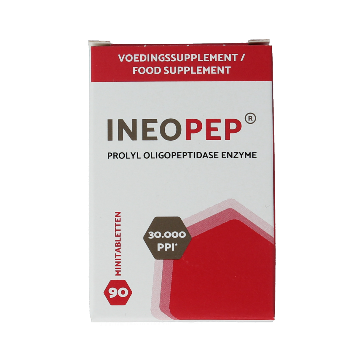 Ineopep 90 tablets dietary supplement in a white container, with a label displaying the Ineopep brand and product details.