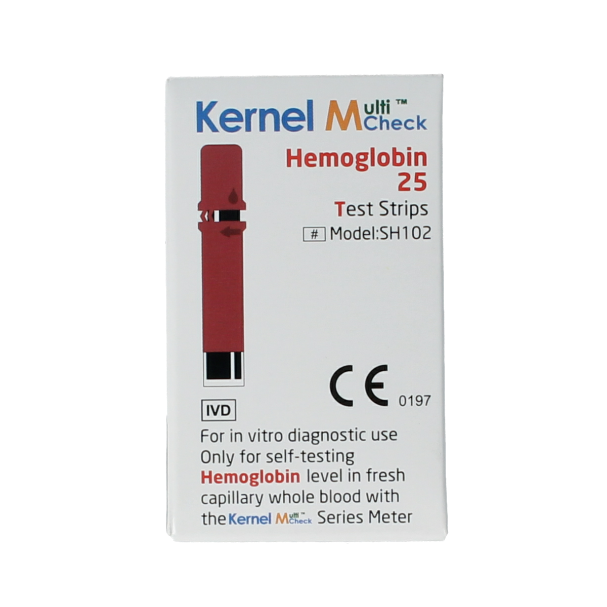 Testjezelf.nu Multicheck hemoglobine test strips, 25-pack, showing individual sterile test strips in a clear blister pack.