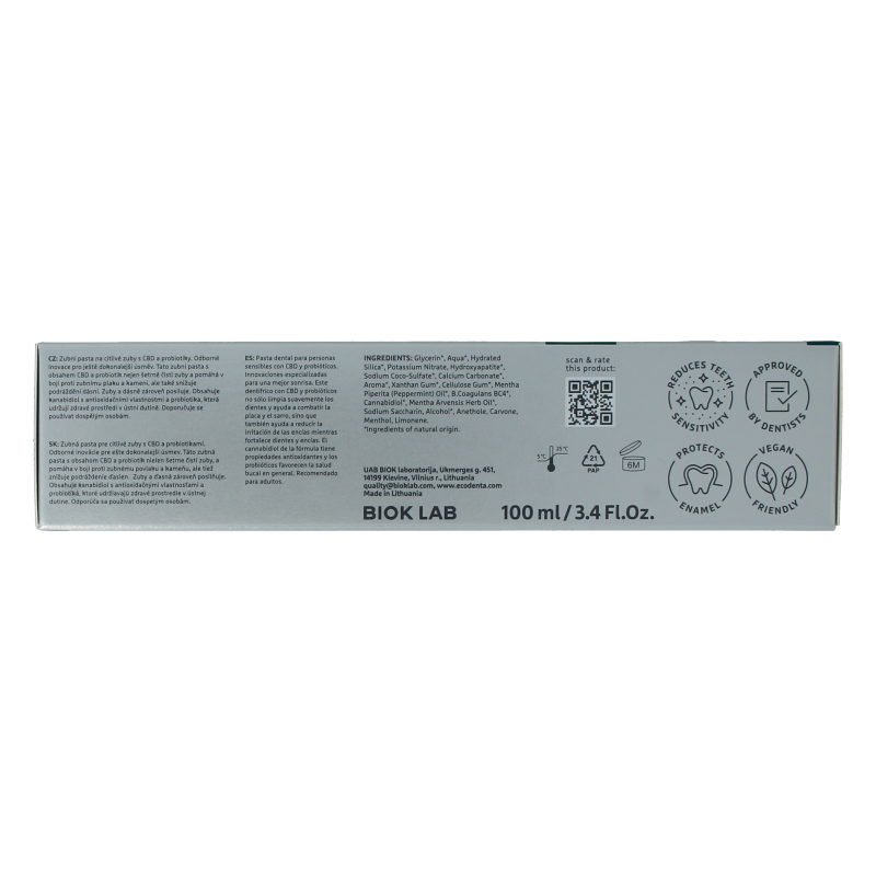 Ecodenta Tandpasta sensitive CBD probiotica expert line 100 Milliliter