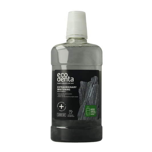 Ecodenta Mondwater whitening mouthwash in a 500ml bottle, alcohol-free mouth rinse for fresh breath and teeth whitening.