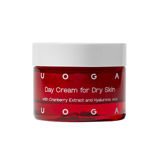 Uoga Uoga Day Cream for dry and normal skin, 40ml, facial skincare product in a white jar with a green label.