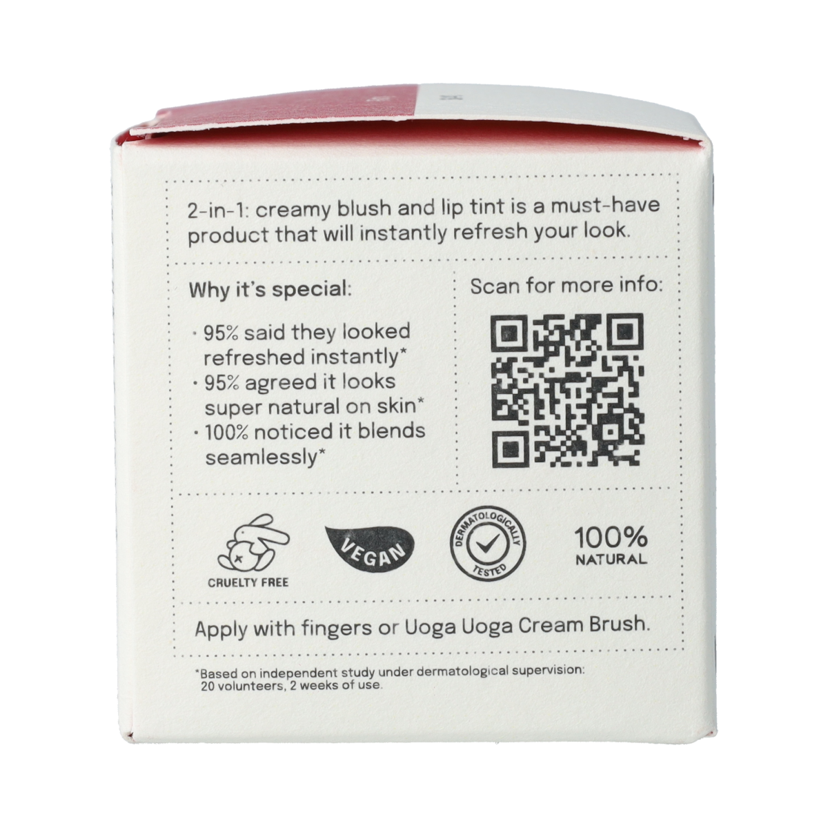 Uoga Uoga Lip & Cheek Flirty makeup in 4ml, featuring a natural, vibrant color for lips and cheeks.
