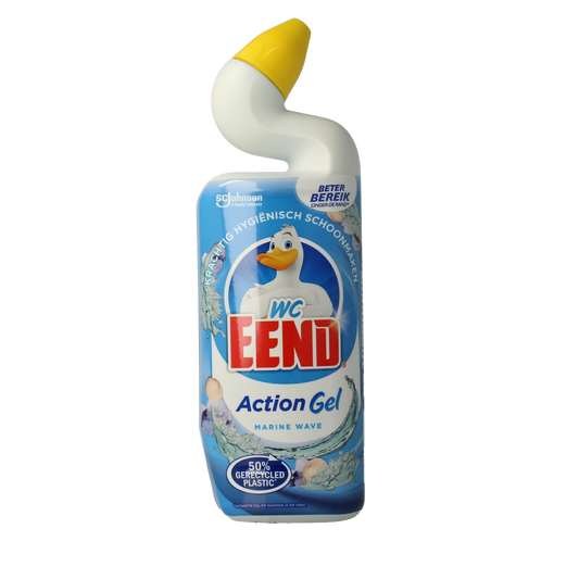 WC Eend Toiletreiniger Action Gel Marine Wave in 750ml bottle, fresh marine scent, for toilet cleaning and freshness.