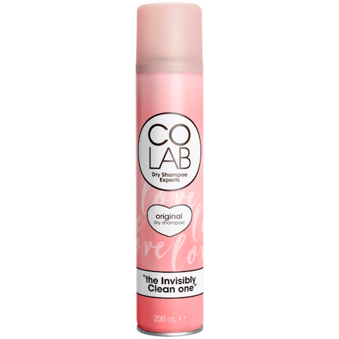 Colab Droogshampoo original bottle, 200ml, hair care product with sleek design and branding visible.