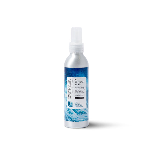 Sea Magik 21 Mineral Mist for facial skincare in a 150ml spray bottle, featuring natural mineral ingredients for refreshing hydration.