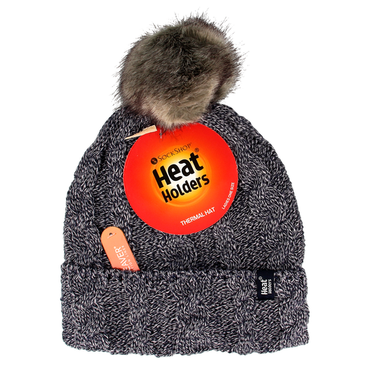 Heat Holders Ladies turnover cable hat with pom pom navy 1.00 Stuks