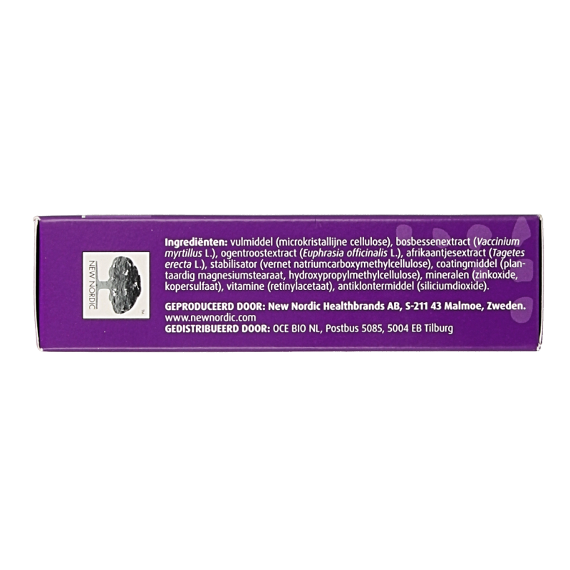 New Nordic Blueberry Eyebright herbal supplement tablets in a container, designed for eye health support.