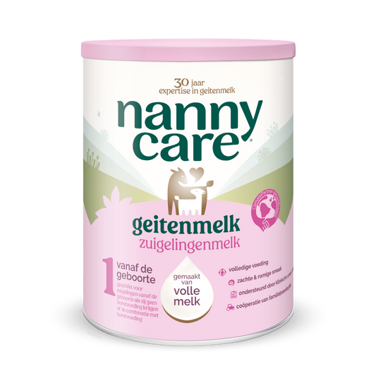 Nannycare baby goat milk formula in 800g packaging, suitable for infants and toddlers, with a clean, white container and label.