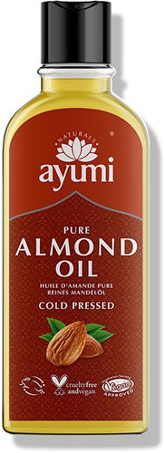 Ayumi Pure almond oil, cold-pressed hair care product in 150ml bottle, natural hair treatment with nourishing almond extract