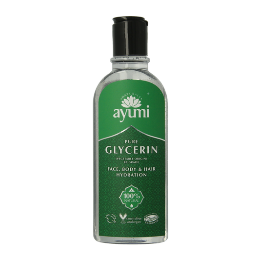 Ayumi Pure Glycerine 150ml bottle for body care, clear liquid in a simple white plastic container.