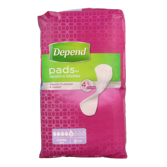 Depend Verband Super incontinent pads, 8-pack, absorbent incontinence pads with soft material for comfortable wear.