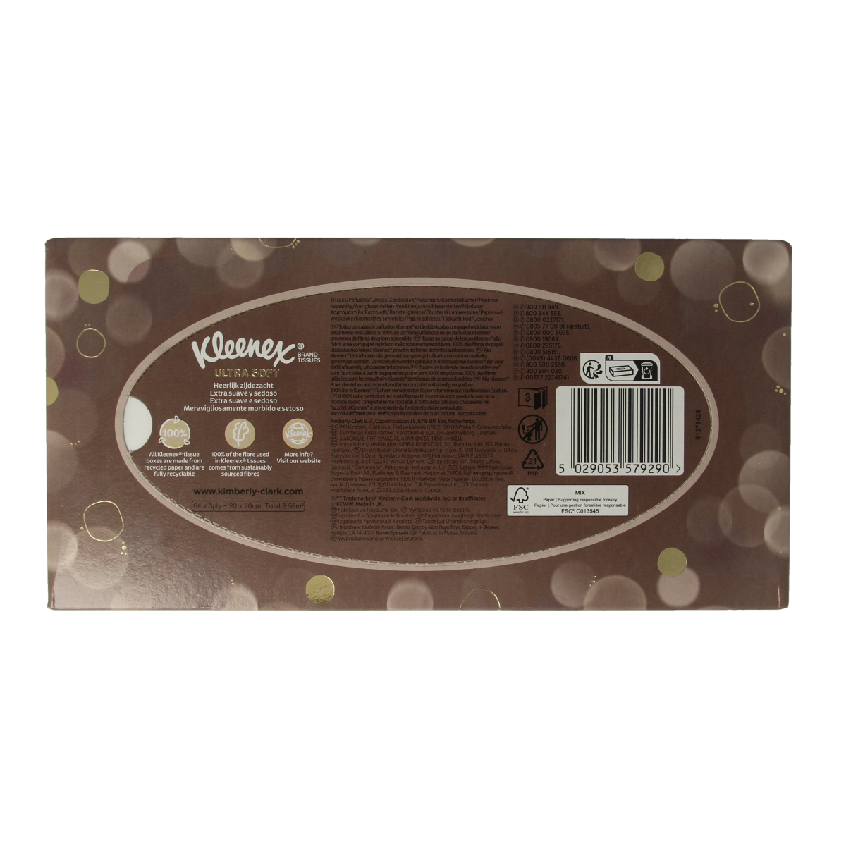 Kleenex ultrasoft tissues in a pack of 64, soft facial tissues for everyday use, with white Kleenex branding on the box.