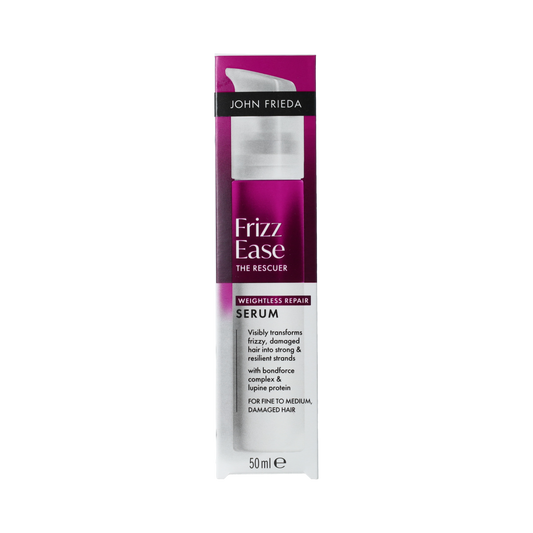 John Frieda The Rescuer hair serum in a 50ml bottle, designed to repair and nourish damaged hair.