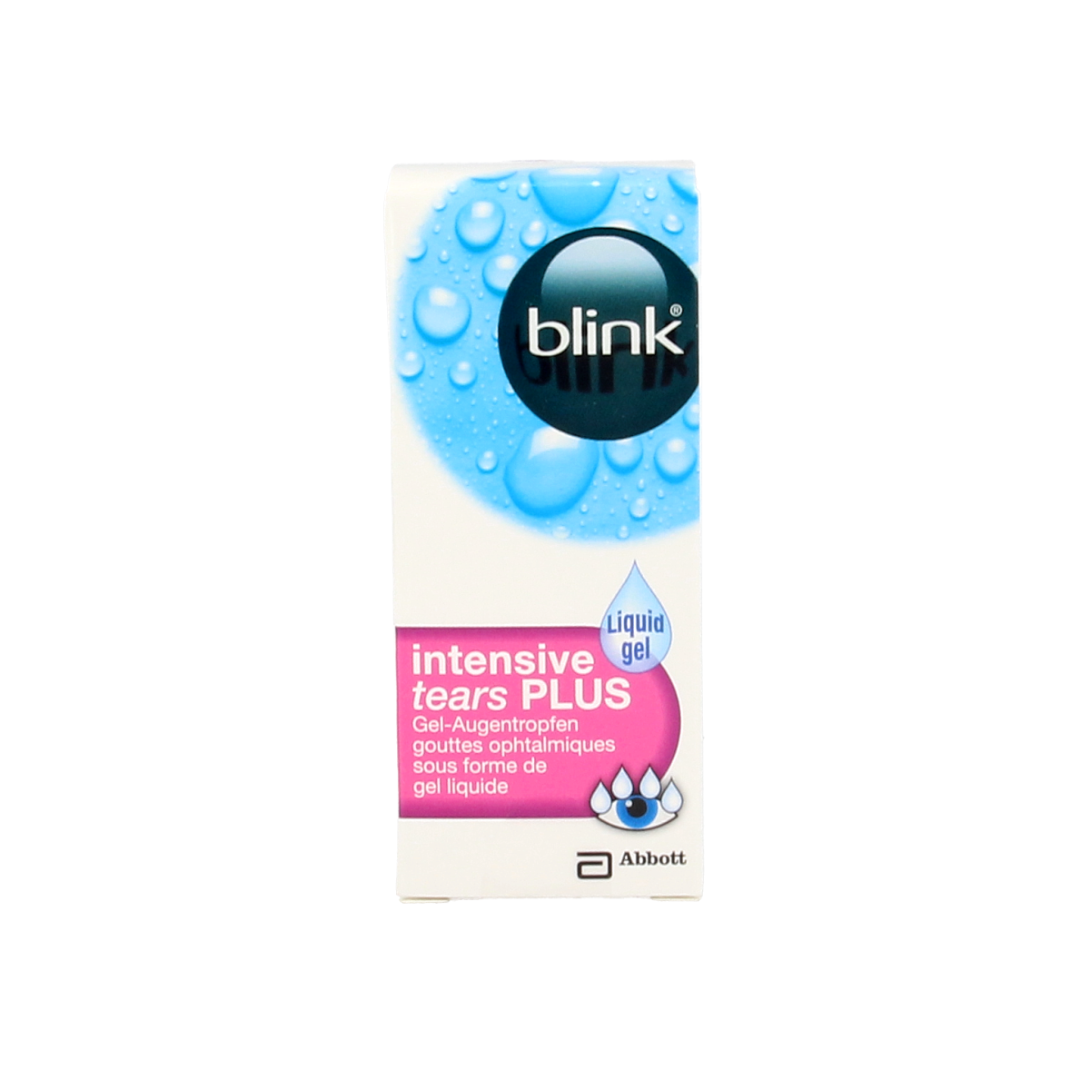 Blink Intensive Tears Plus eye drops in 10ml bottle, eye care product for soothing and lubricating dry eyes, from Blink brand