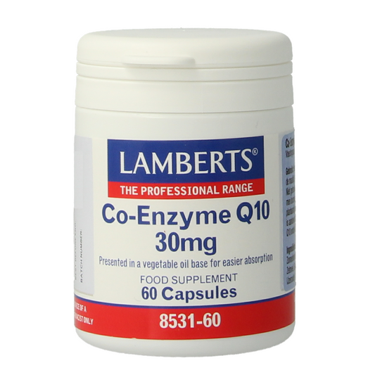 Lamberts Coenzyme Q10 30mg vegetarian capsules, 60-count, dietary supplement for energy and antioxidant support.
