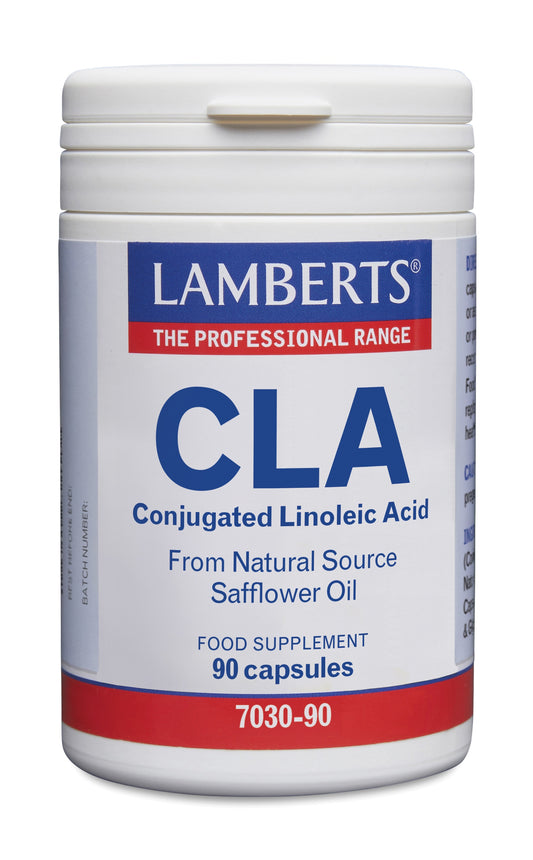 Lamberts CLA 1000mg Vetzuren capsules, 90-count, softgel supplement for supporting fat metabolism and overall health.
