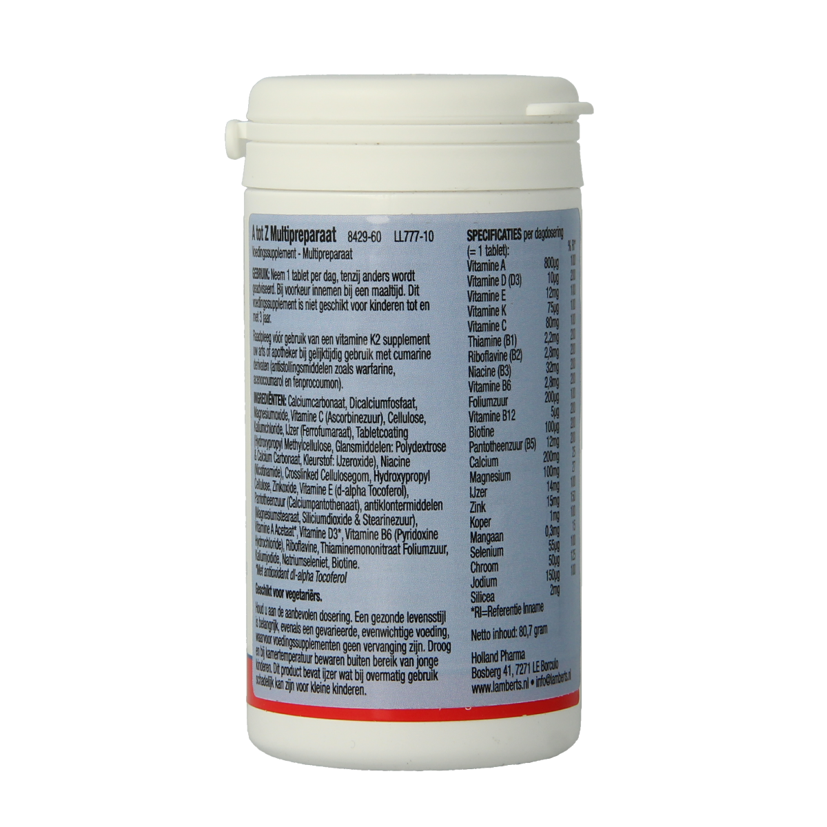 Lamberts A-Z Multi Vitamin supplement bottle containing 60 tablets, featuring colorful label with product details.