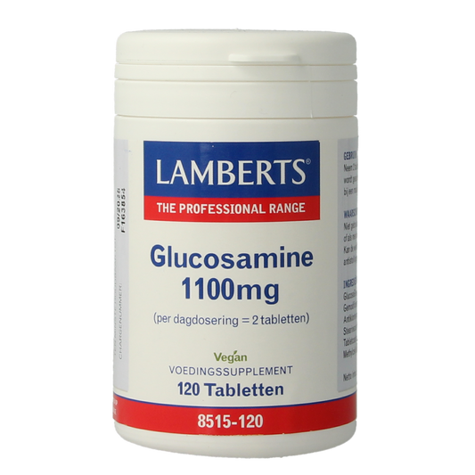 Lamberts Glucosamine 1100 vegan mineral supplement tablets, featuring 120 tablets in a natural, health-focused packaging.