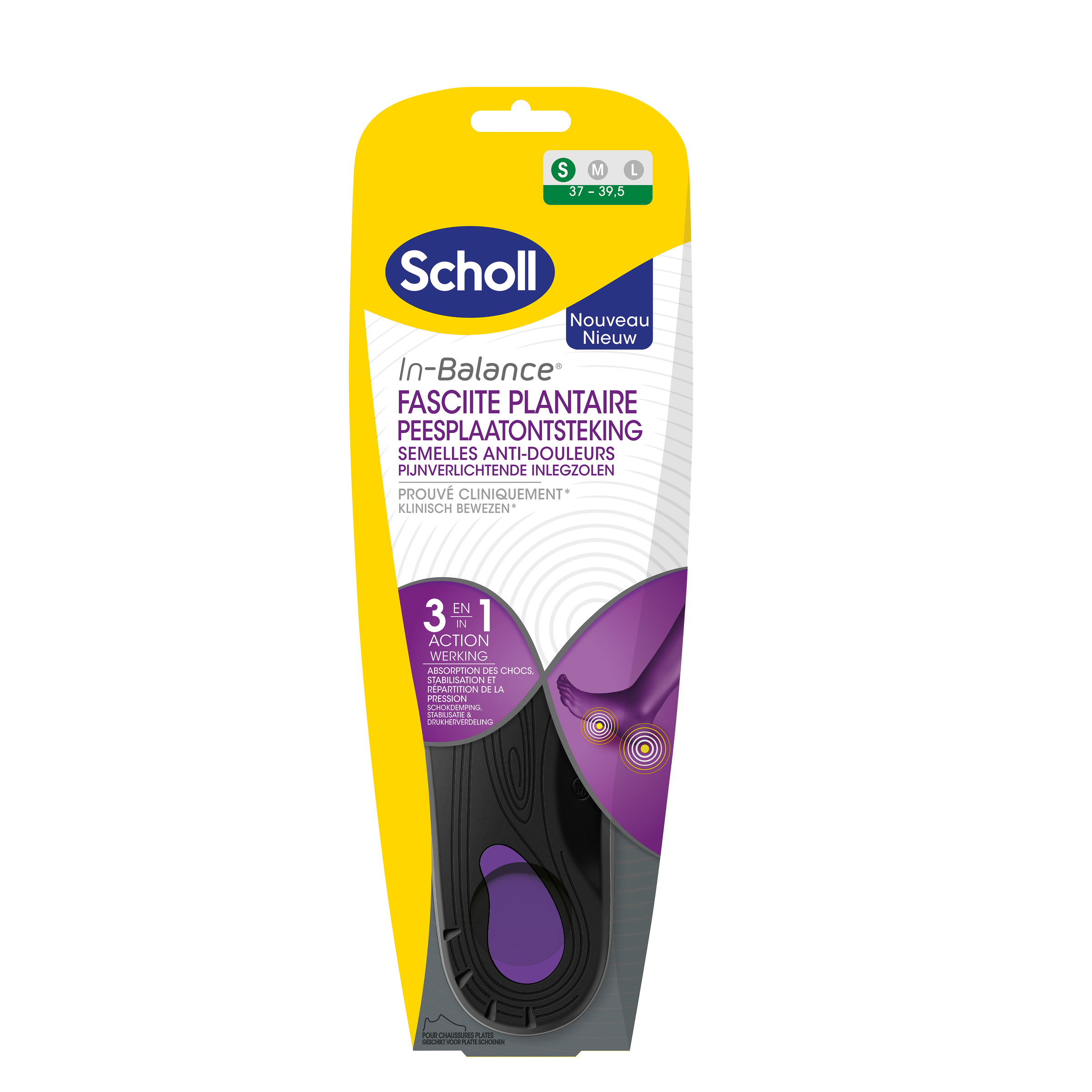 Scholl In Balance inlegzolen voor peesplaatontsteking, maat 37-39, paar van 1, zachte voetondersteuning en comfort.