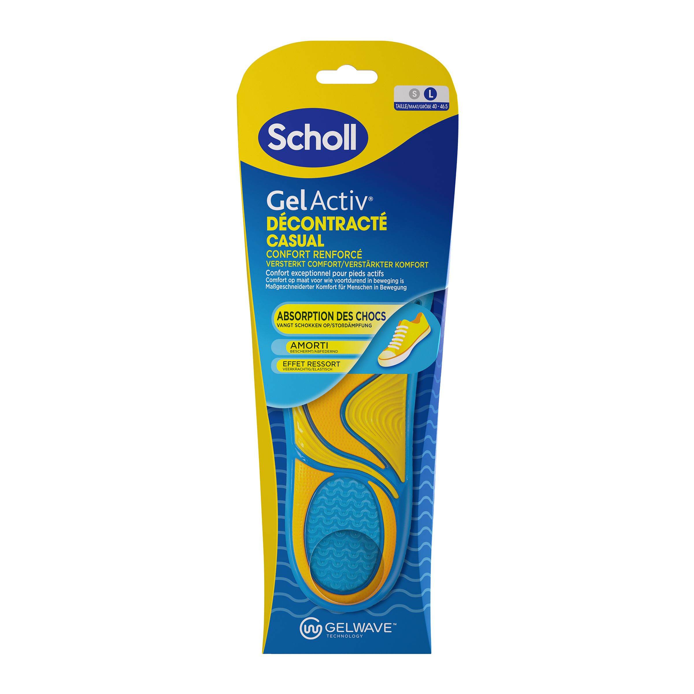 Scholl casual gel active inlegzolen maat L 40-46.5, pair of comfortable orthotic insoles with gel cushioning for everyday wear