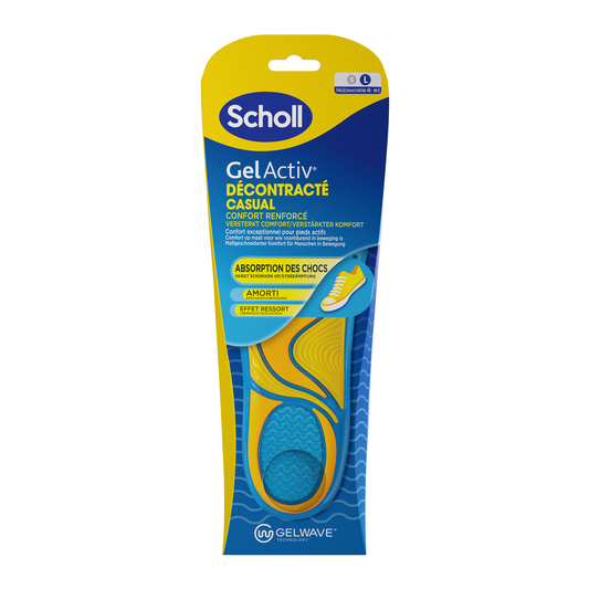 Scholl casual gel active inlegzolen maat L 40-46.5, pair of comfortable orthotic insoles with gel cushioning for everyday wear
