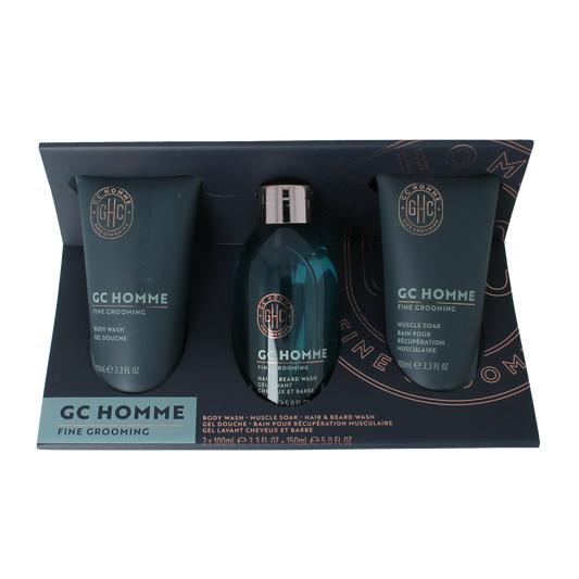The Luxury Bathing Co daily essentials body cream and polisher set with a matching toilettas, designed for luxurious bath and shower use.