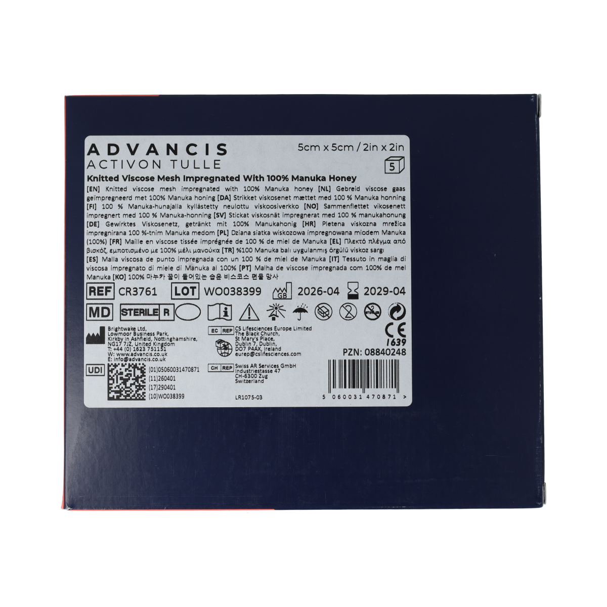 Advancis Activon Manuka Tulle 5x5cm BOX5 pcs 5.00 Stuks