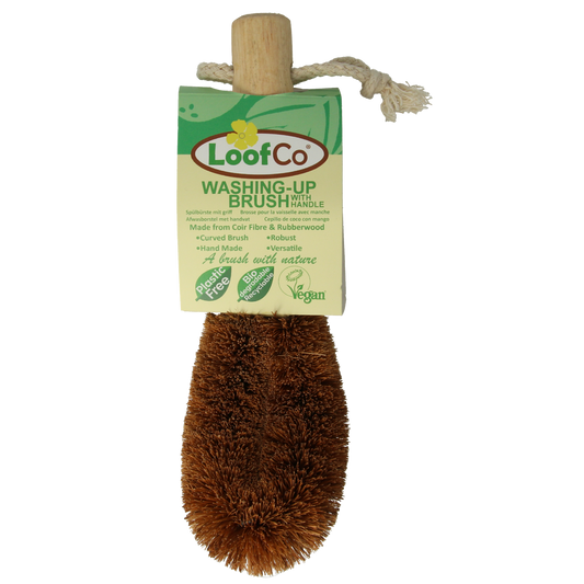 Loofco eco-friendly coconut handle dish brush for cleaning, natural and sustainable kitchen scrubber, single piece.