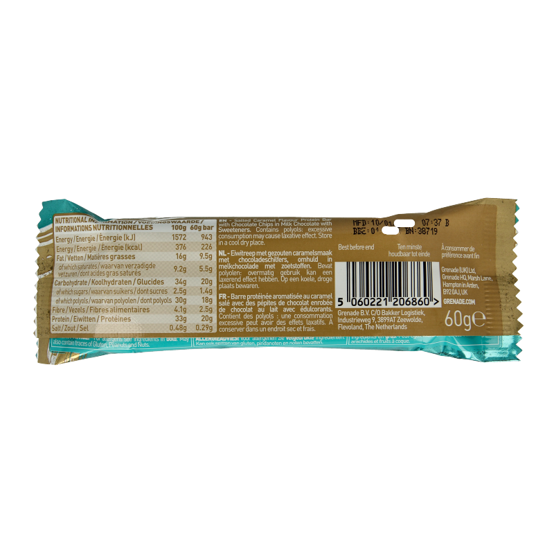 Grenade High protein bar chocolate chip salted caramel 60 Gram