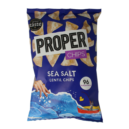 Proper Chips sea salt gluten-free chips in 85g bag, crispy snack with sea salt flavor from Proper Chips.
