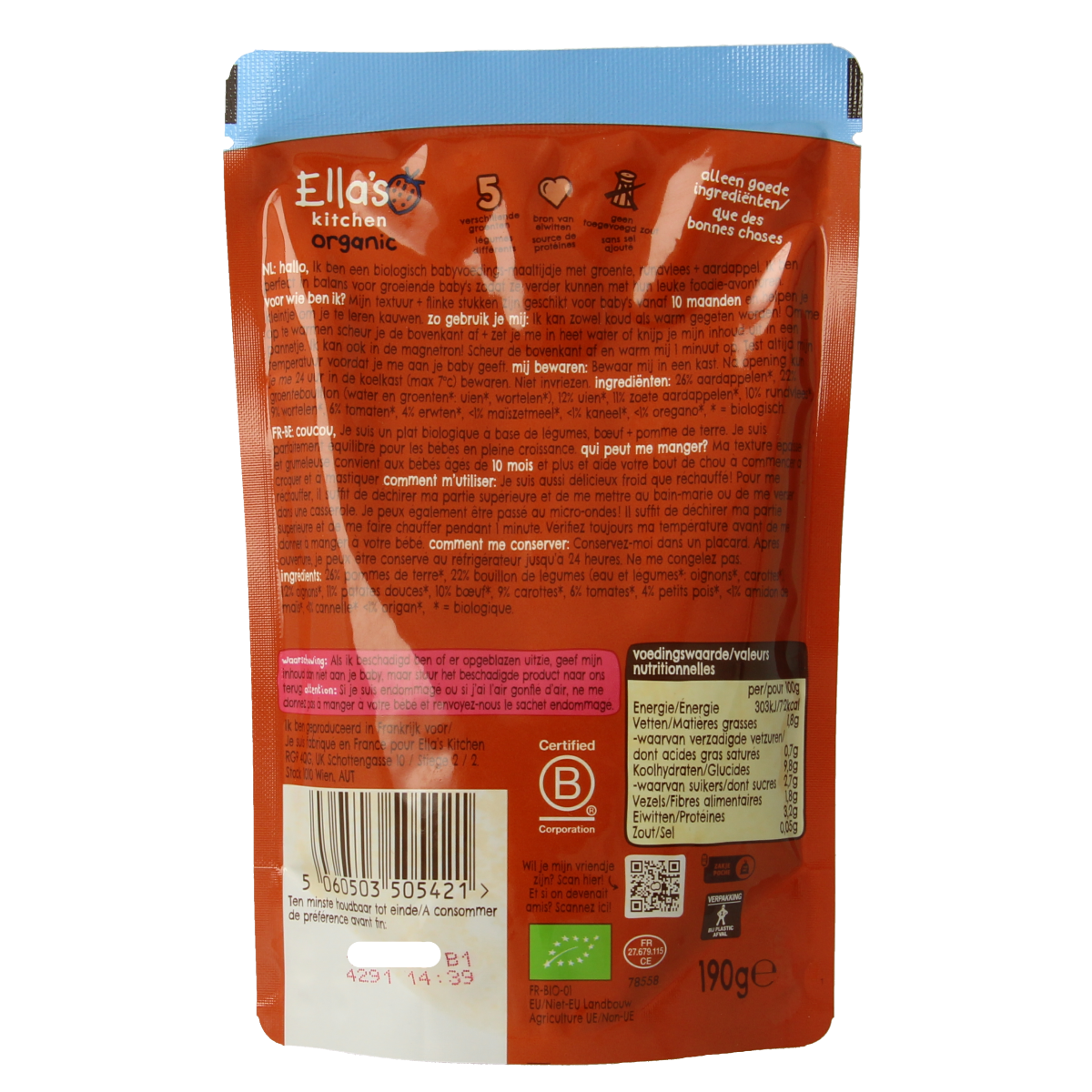 Ella's Kitchen Ovenschotel met rundvlees en kaneel 10+ mnd bio 190.00 Gram