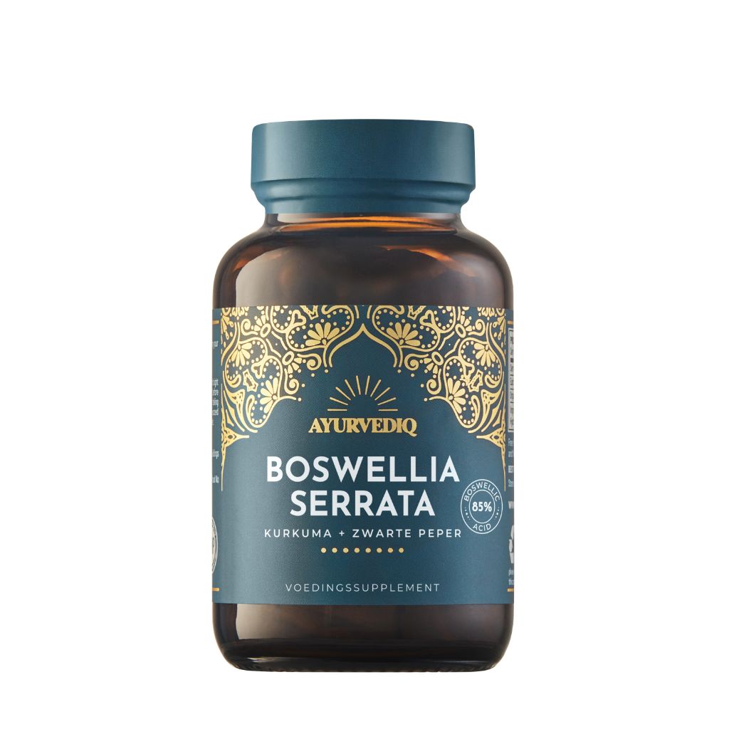 Ayurvediq Boswellia Serrata capsules, herbal supplement from Ayurvediq, in a bottle showing 60 capsules for joint support.