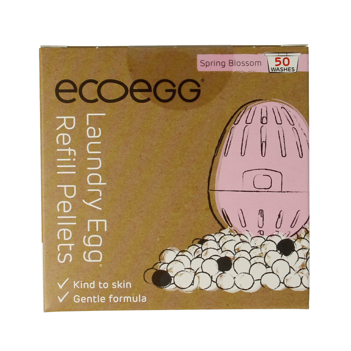 Eco Egg laundry egg refill with spring blossom scent, 50 washes, eco-friendly wasmiddelen in a white container.