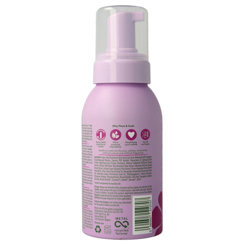 Flora & Curl Hibiscus Volumizing Foam for hair, 300ml bottle, natural hair care product with hibiscus extract for volume and shine.