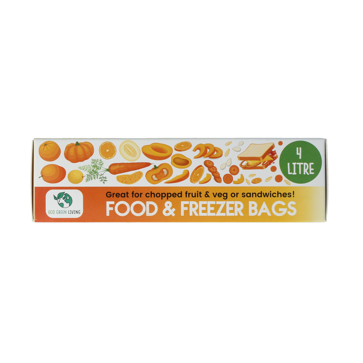 Eco Green Living 4-liter trash bags, 25-pack, durable household freezer bags for waste and storage, with vibrant green branding.