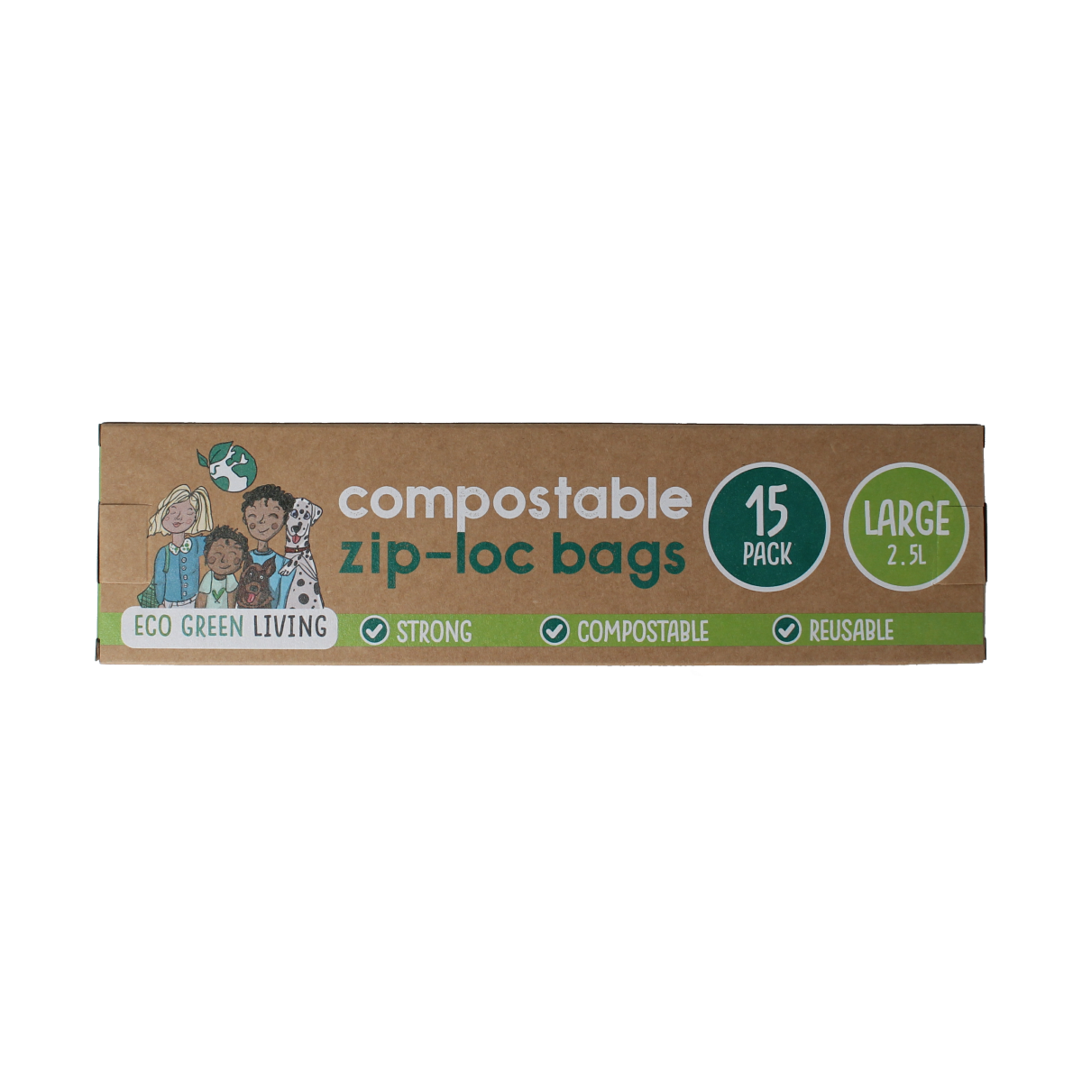 Eco Green Living reusable 2.5L trash storage bags, set of 15, with resealable closure, made of durable household plastic film.